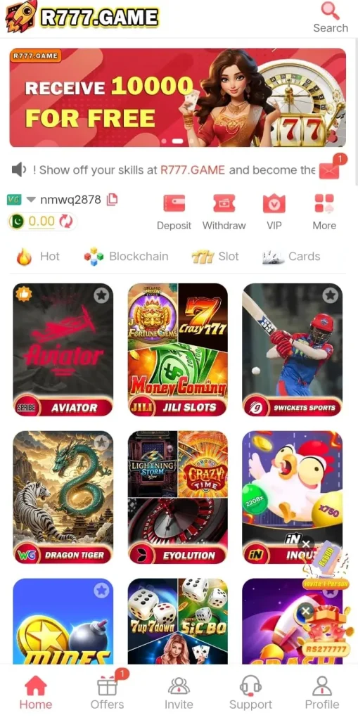 R777 Game Dashboard Screen Short Image.