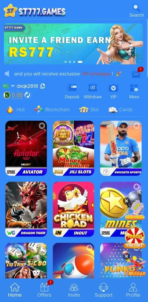 St777 Game Dashboard Screen Short Image.
