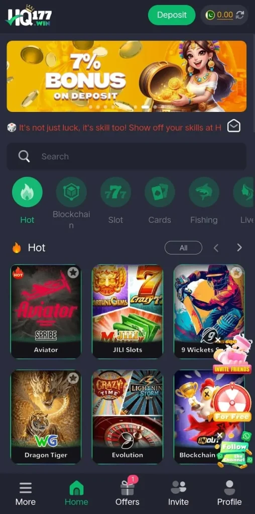 HQ177 Game Dashboard Screen Short Image.
